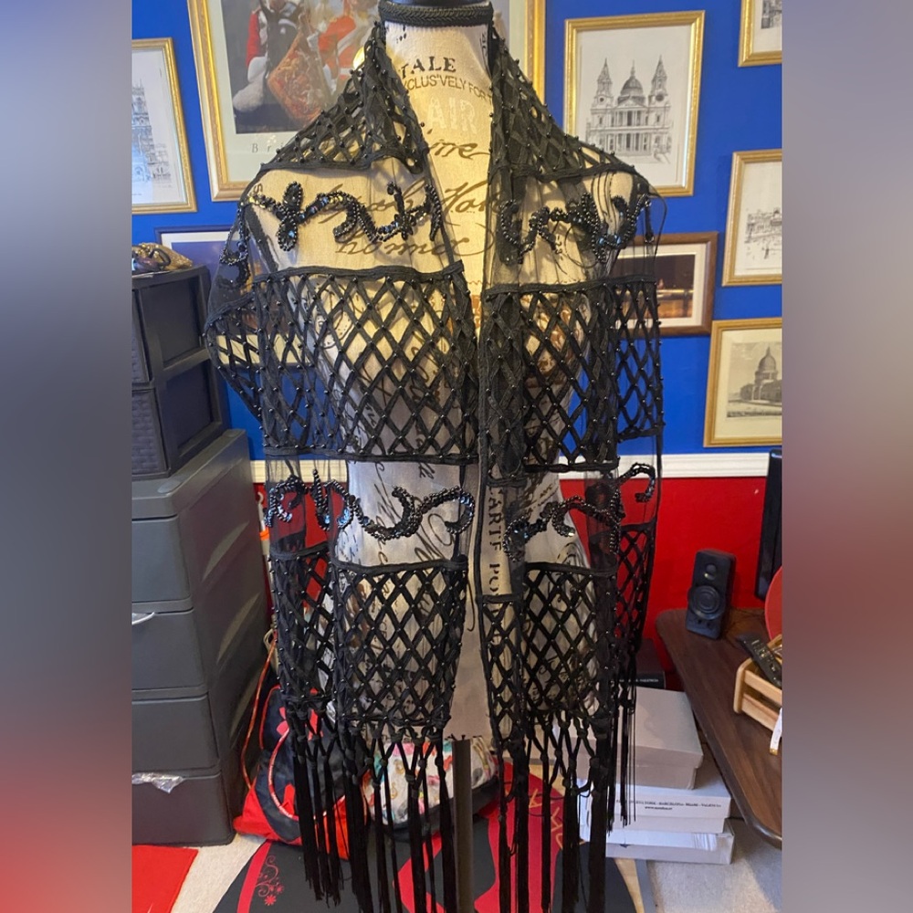 Made in Spain: From "El Corte Ingles"  Black Beaded Mesh Shawl